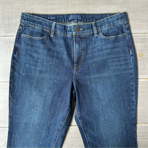 NWOT Talbots Simply Flattering 5 Pocket Ankle Jeans Dark Wash Bronze Studded - Picture 6 of 12